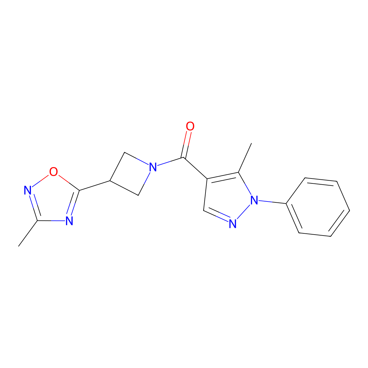 (3-(3-methyl-1,2,4-oxadiazol-5-yl)azetidin-1-yl)(5-methyl-1-phenyl-1H-pyrazol-4-yl)methanone molecular structure, CAS 1286732-94-2