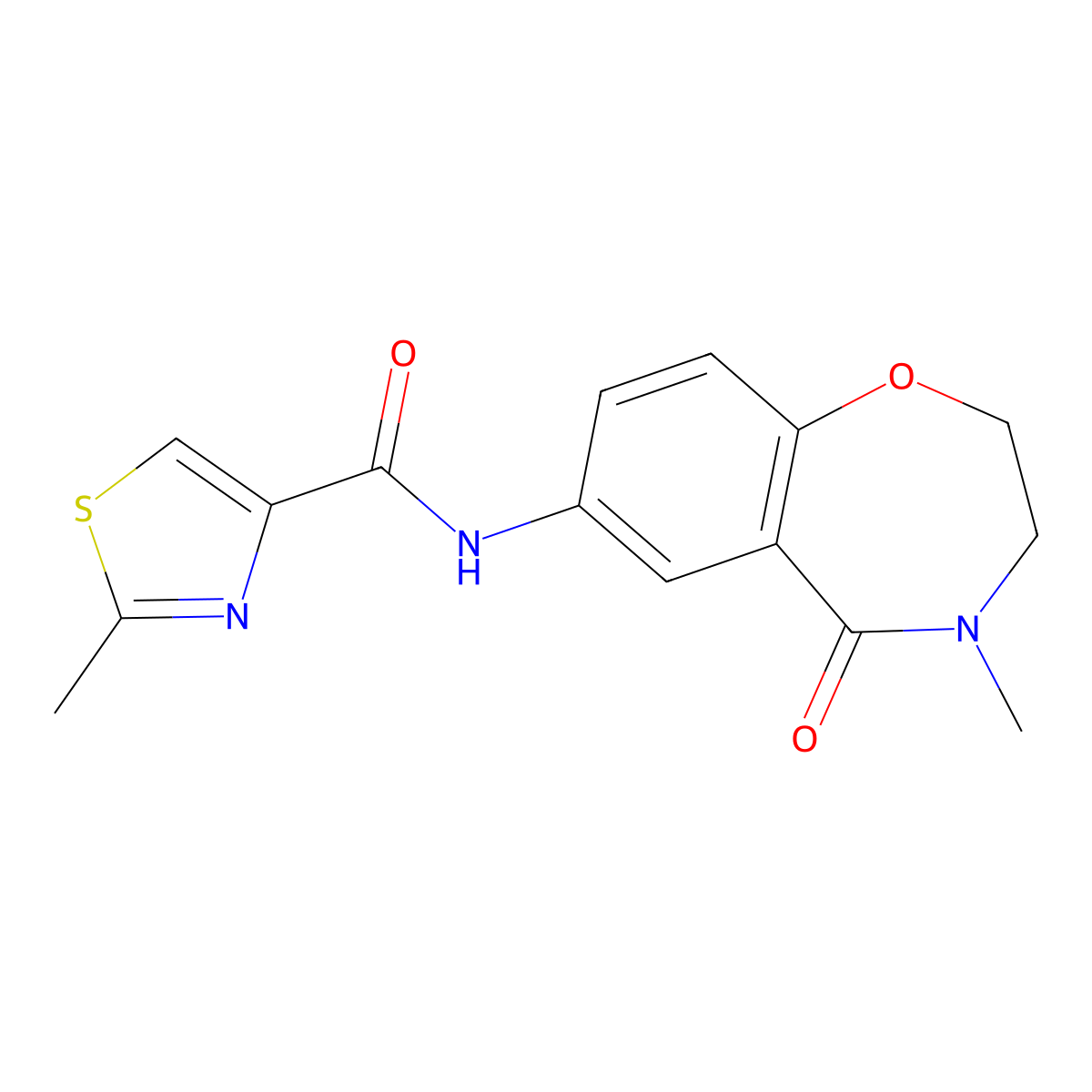 2-methyl-N-(4-methyl-5-oxo-2,3,4,5-tetrahydrobenzo[f][1,4]oxazepin-7-yl)thiazole-4-carboxamide molecular structure, CAS 1286732-98-6