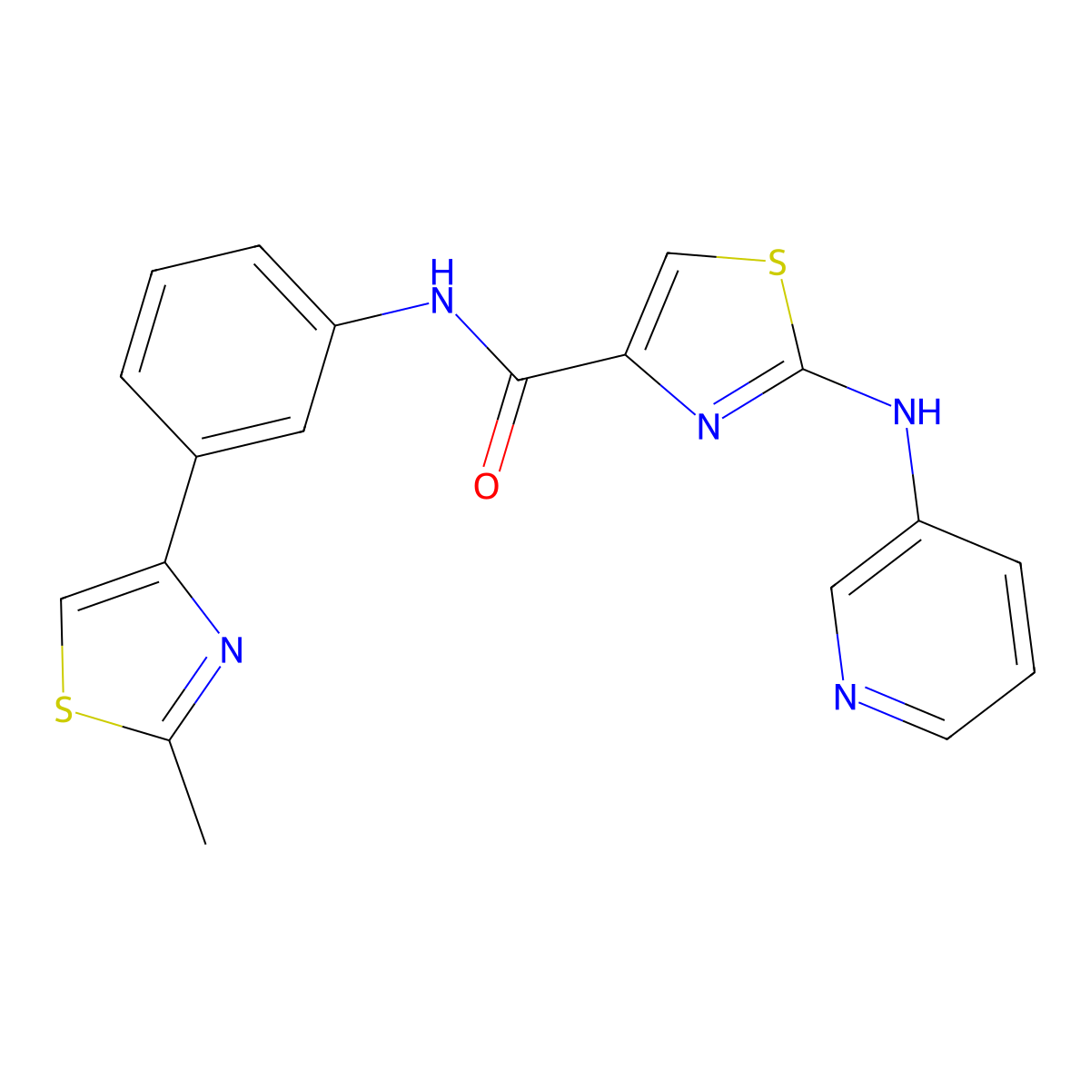 N-(3-(2-methylthiazol-4-yl)phenyl)-2-(pyridin-3-ylamino)thiazole-4-carboxamide molecular structure, CAS 1286733-00-3