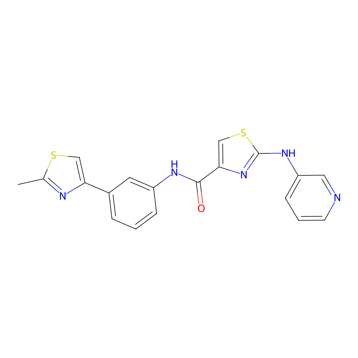 N-(3-(2-methylthiazol-4-yl)phenyl)-2-(pyridin-3-ylamino)thiazole-4-carboxamide molecular structure, CAS 1286733-00-3