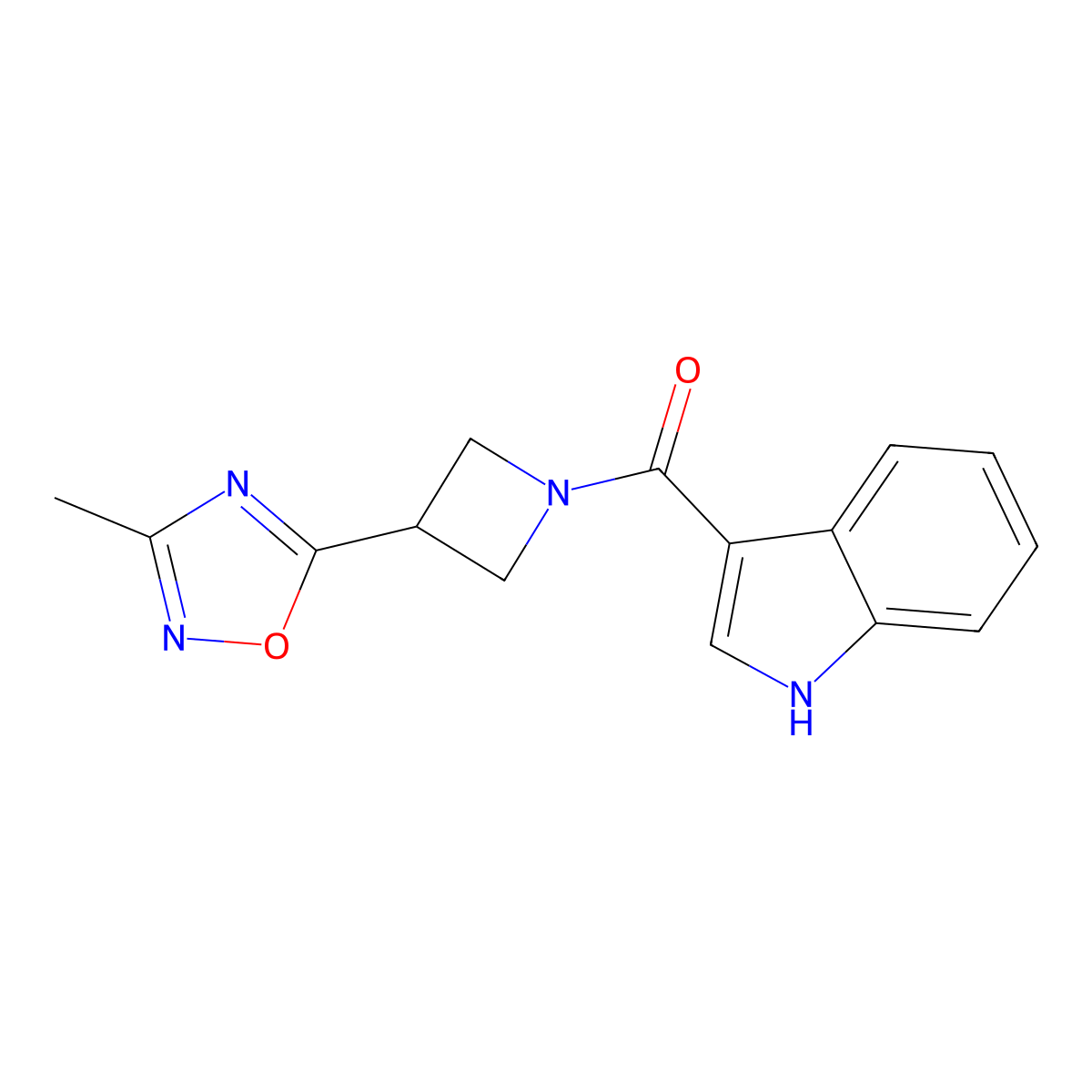 (1H-indol-3-yl)(3-(3-methyl-1,2,4-oxadiazol-5-yl)azetidin-1-yl)methanone molecular structure, CAS 1286733-01-4