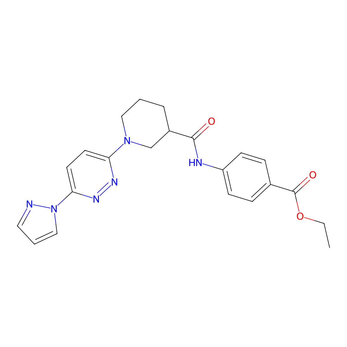 ethyl 4-(1-(6-(1H-pyrazol-1-yl)pyridazin-3-yl)piperidine-3-carboxamido)benzoate molecular structure, CAS 1286733-07-0
