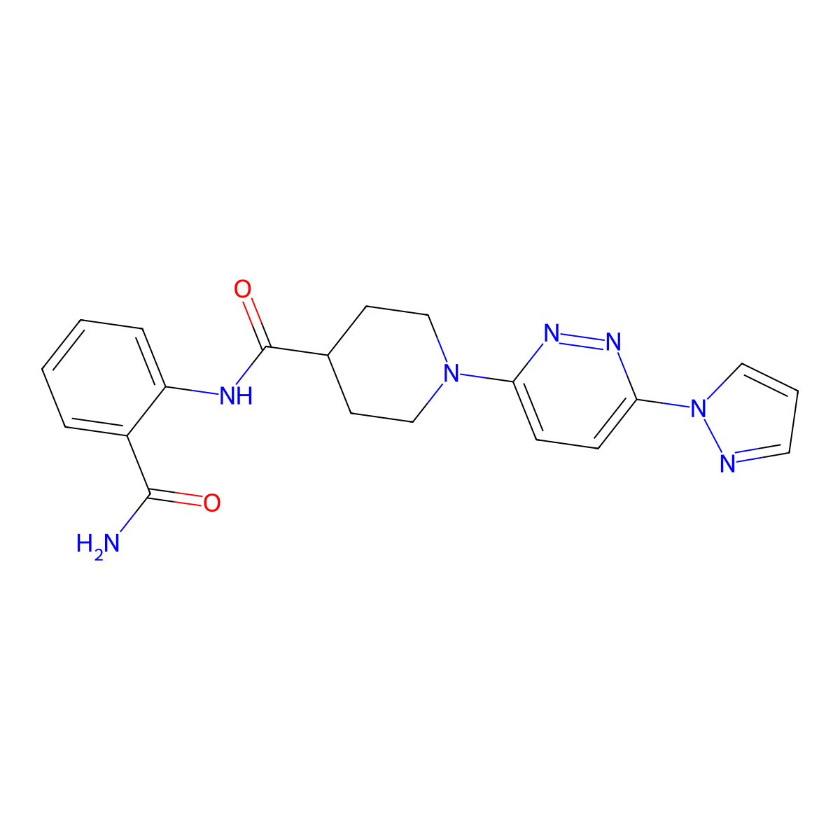 1-(6-(1H-pyrazol-1-yl)pyridazin-3-yl)-N-(2-carbamoylphenyl)piperidine-4-carboxamide molecular structure, CAS 1286733-09-2