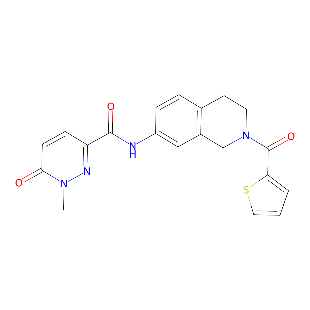 1-methyl-6-oxo-N-[2-(thiophene-2-carbonyl)-1,2,3,4-tetrahydroisoquinolin-7-yl]-1,6-dihydropyridazine-3-carboxamide molecular structure, CAS 1286733-10-5