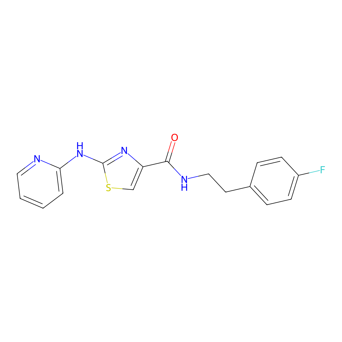 N-(4-fluorophenethyl)-2-(pyridin-2-ylamino)thiazole-4-carboxamide molecular structure, CAS 1286733-15-0
