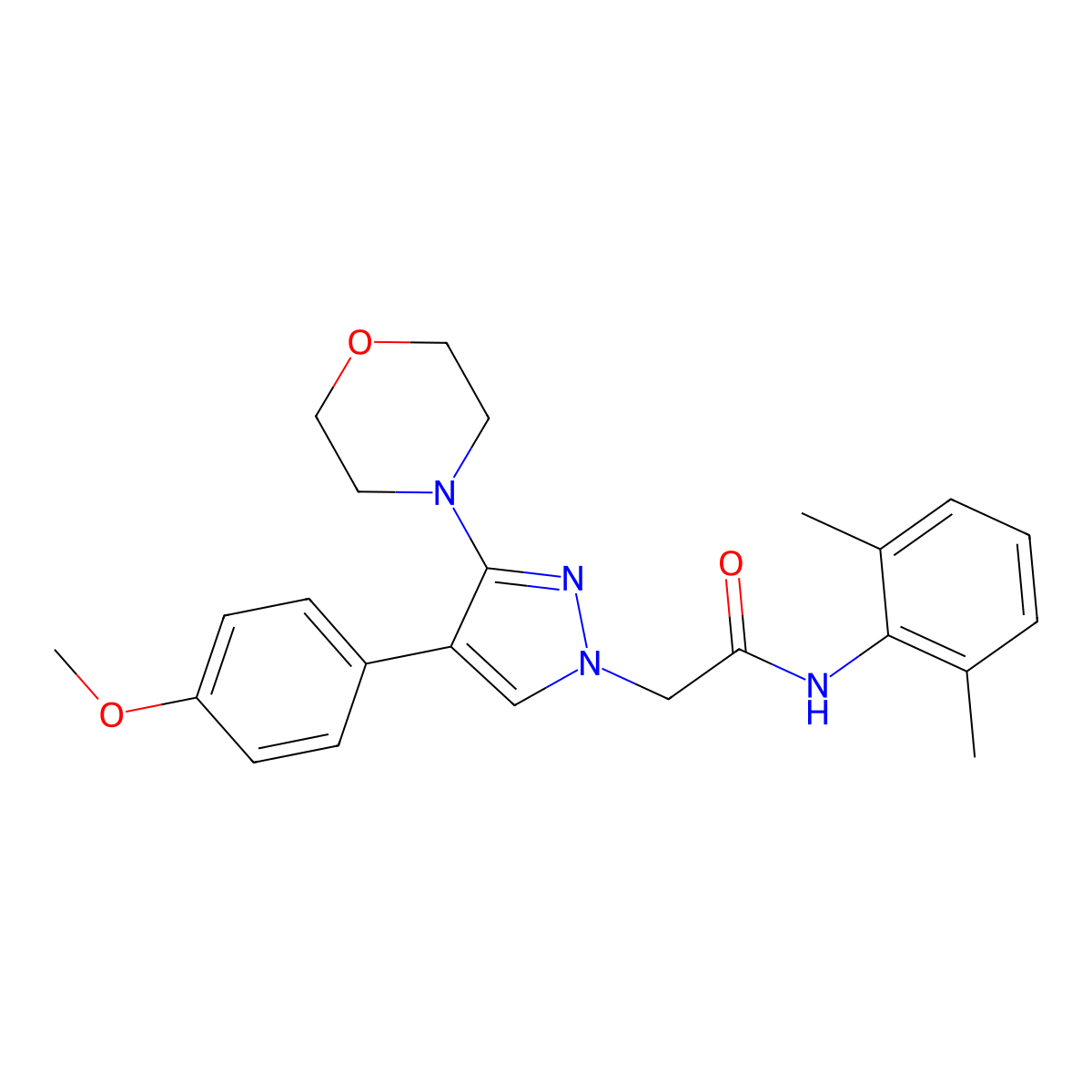 N-(2,6-dimethylphenyl)-2-(4-(4-methoxyphenyl)-3-morpholino-1H-pyrazol-1-yl)acetamide molecular structure, CAS 1286733-16-1