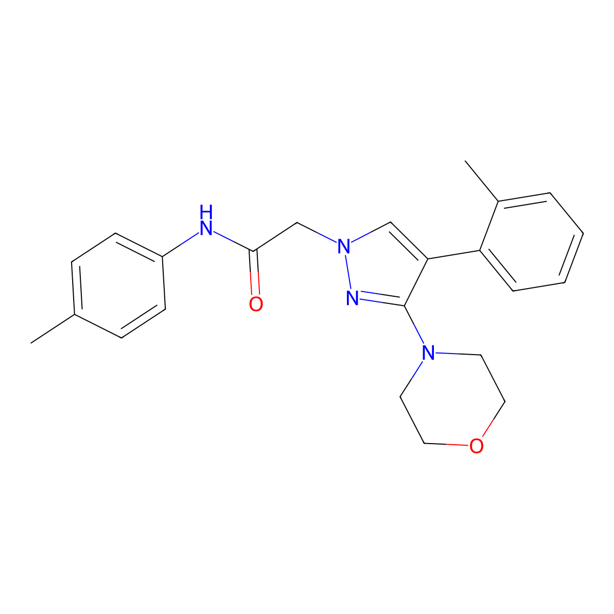 2-(3-morpholino-4-(o-tolyl)-1H-pyrazol-1-yl)-N-(p-tolyl)acetamide molecular structure, CAS 1286733-18-3