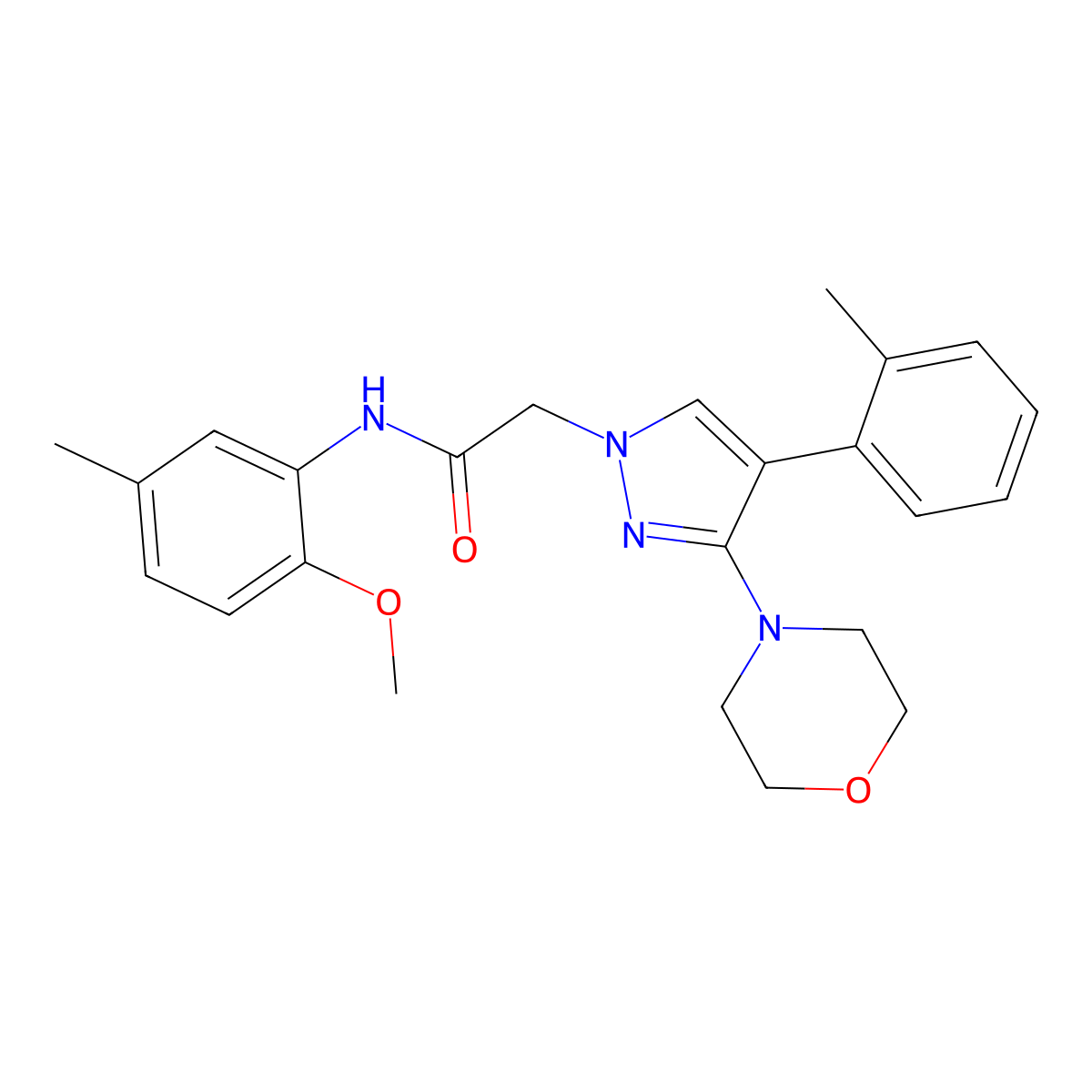 N-(2-methoxy-5-methylphenyl)-2-(3-morpholino-4-(o-tolyl)-1H-pyrazol-1-yl)acetamide molecular structure, CAS 1286733-19-4