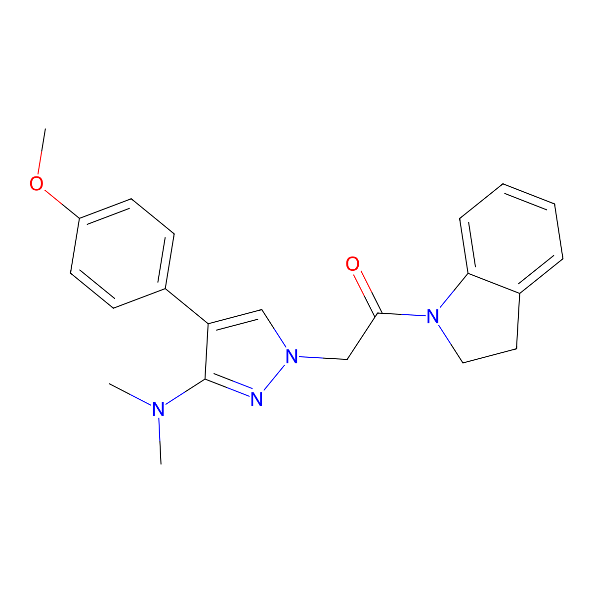 2-(3-(dimethylamino)-4-(4-methoxyphenyl)-1H-pyrazol-1-yl)-1-(indolin-1-yl)ethanone molecular structure, CAS 1286733-20-7