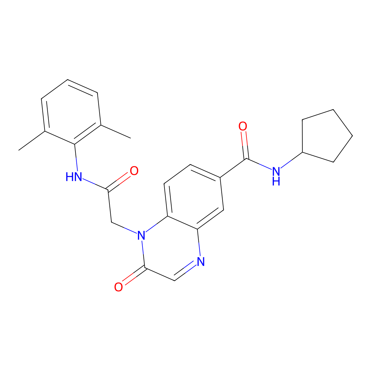 N-cyclopentyl-1-(2-((2,6-dimethylphenyl)amino)-2-oxoethyl)-2-oxo-1,2-dihydroquinoxaline-6-carboxamide molecular structure, CAS 1286733-27-4