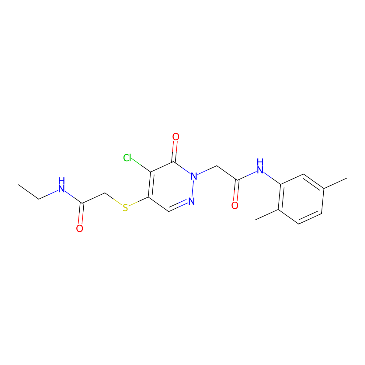 2-((5-chloro-1-(2-((2,5-dimethylphenyl)amino)-2-oxoethyl)-6-oxo-1,6-dihydropyridazin-4-yl)thio)-N-ethylacetamide molecular structure, CAS 1286733-30-9