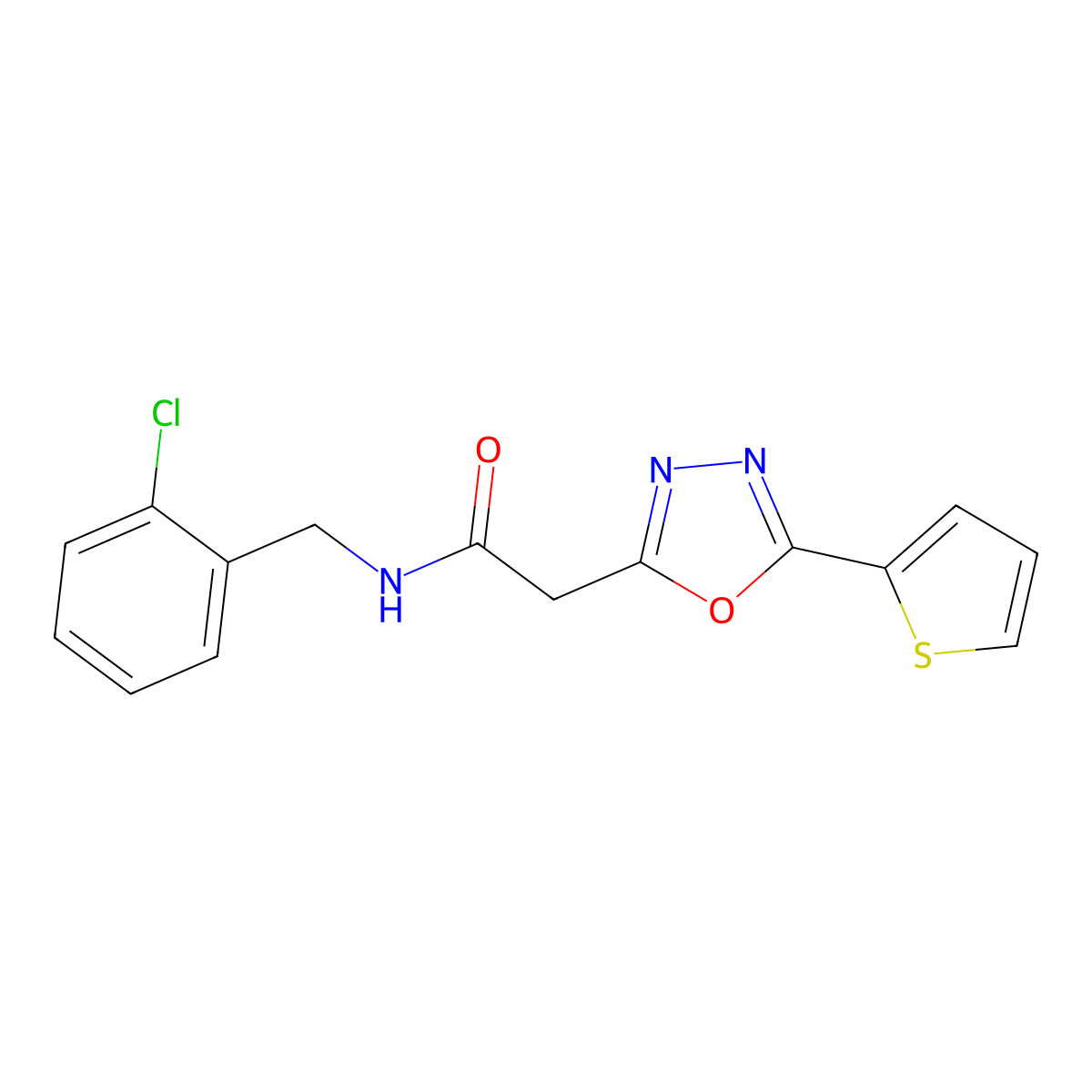N-(2-chlorobenzyl)-2-(5-(thiophen-2-yl)-1,3,4-oxadiazol-2-yl)acetamide molecular structure, CAS 1286733-35-4