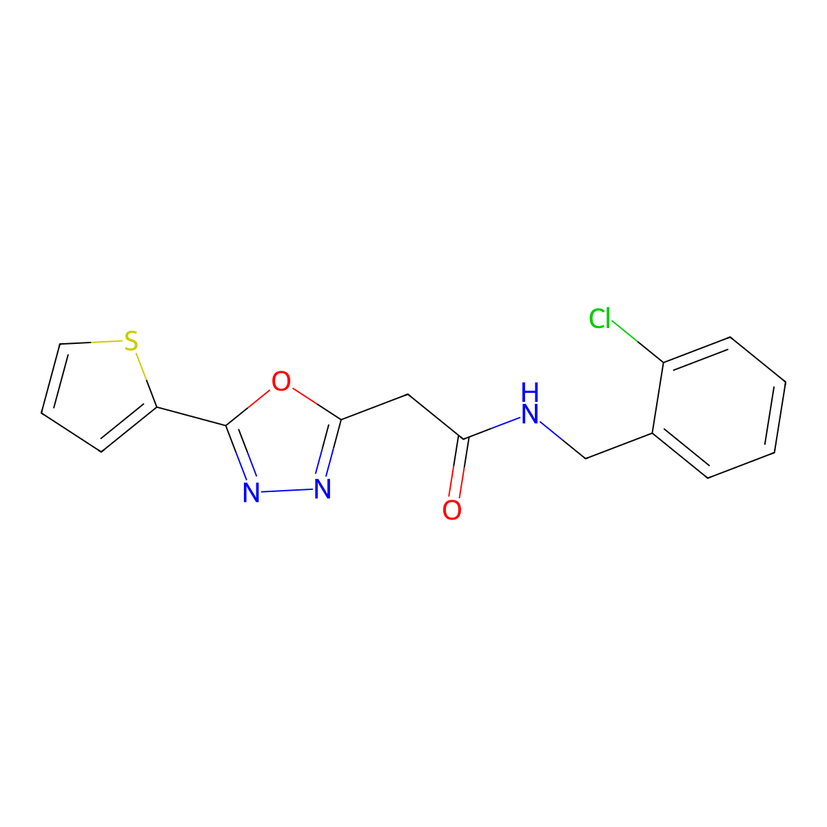 N-(2-chlorobenzyl)-2-(5-(thiophen-2-yl)-1,3,4-oxadiazol-2-yl)acetamide molecular structure, CAS 1286733-35-4
