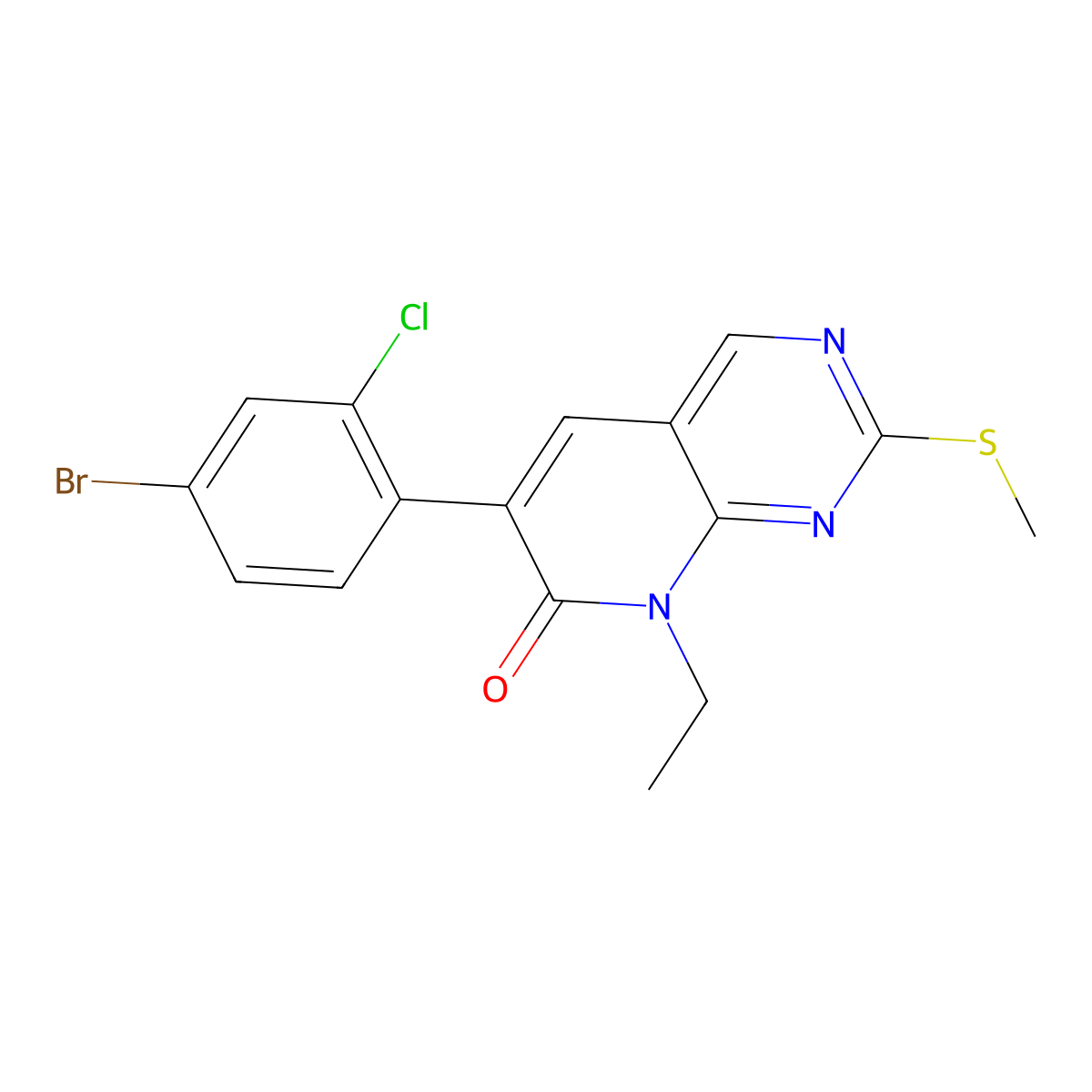 6-(4-Bromo-2-chlorophenyl)-8-ethyl-2-methylsulfanylpyrido[2,3-d]pyrimidin-7-one molecular structure, CAS 1286738-66-6