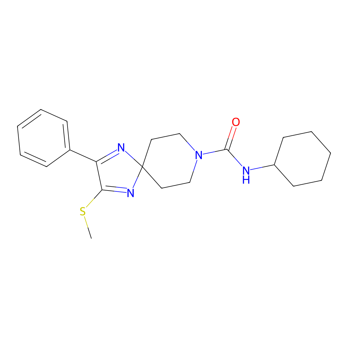 N-cyclohexyl-2-(methylsulfanyl)-3-phenyl-1,4,8-triazaspiro[4.5]deca-1,3-diene-8-carboxamide molecular structure, CAS 1286740-98-4