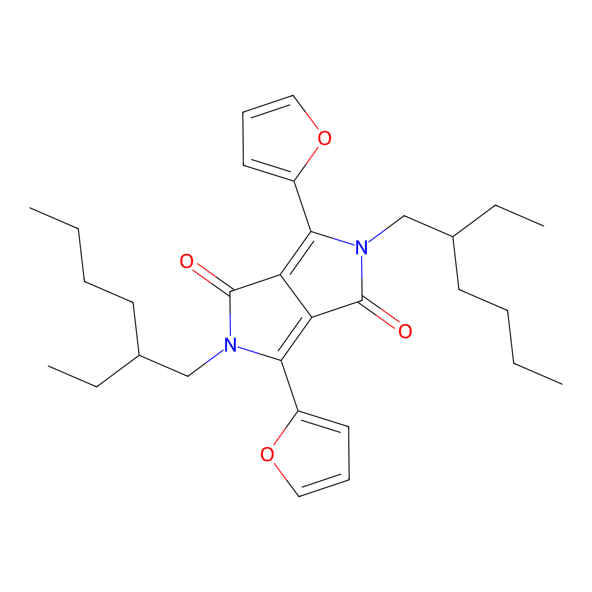 2,5-bis(2-ethylhexyl)-3,6-di(furan-2-yl)pyrrolo[3,4-c]pyrrole-1,4(2H,5H)-dione molecular structure, CAS 1286755-28-9
