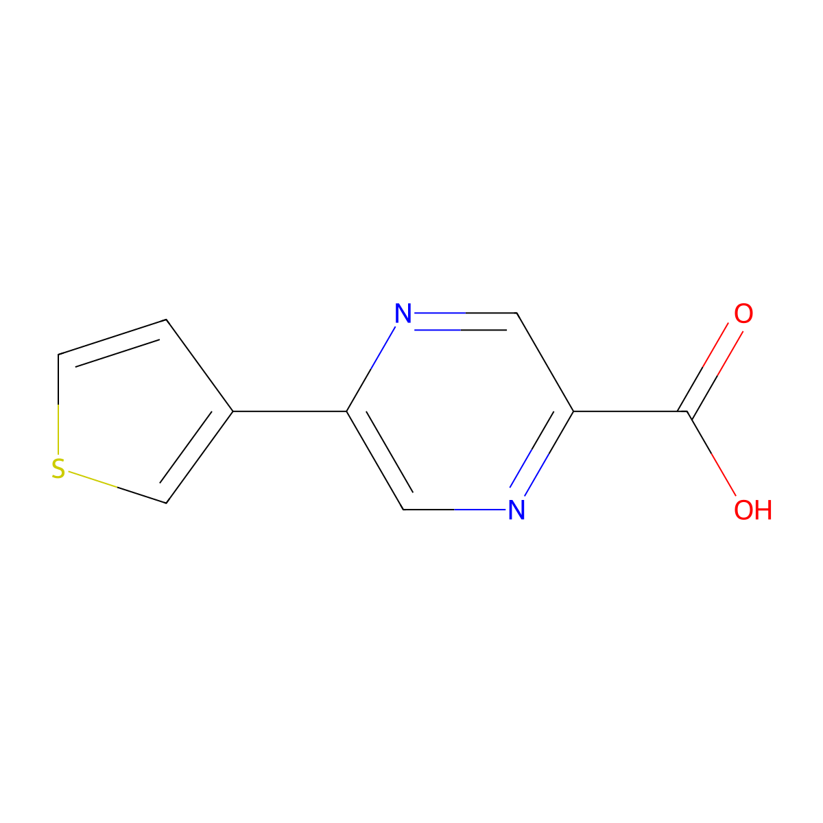 5-(Thiophen-3-yl)pyrazine-2-carboxylic acid molecular structure, CAS 1286777-22-7