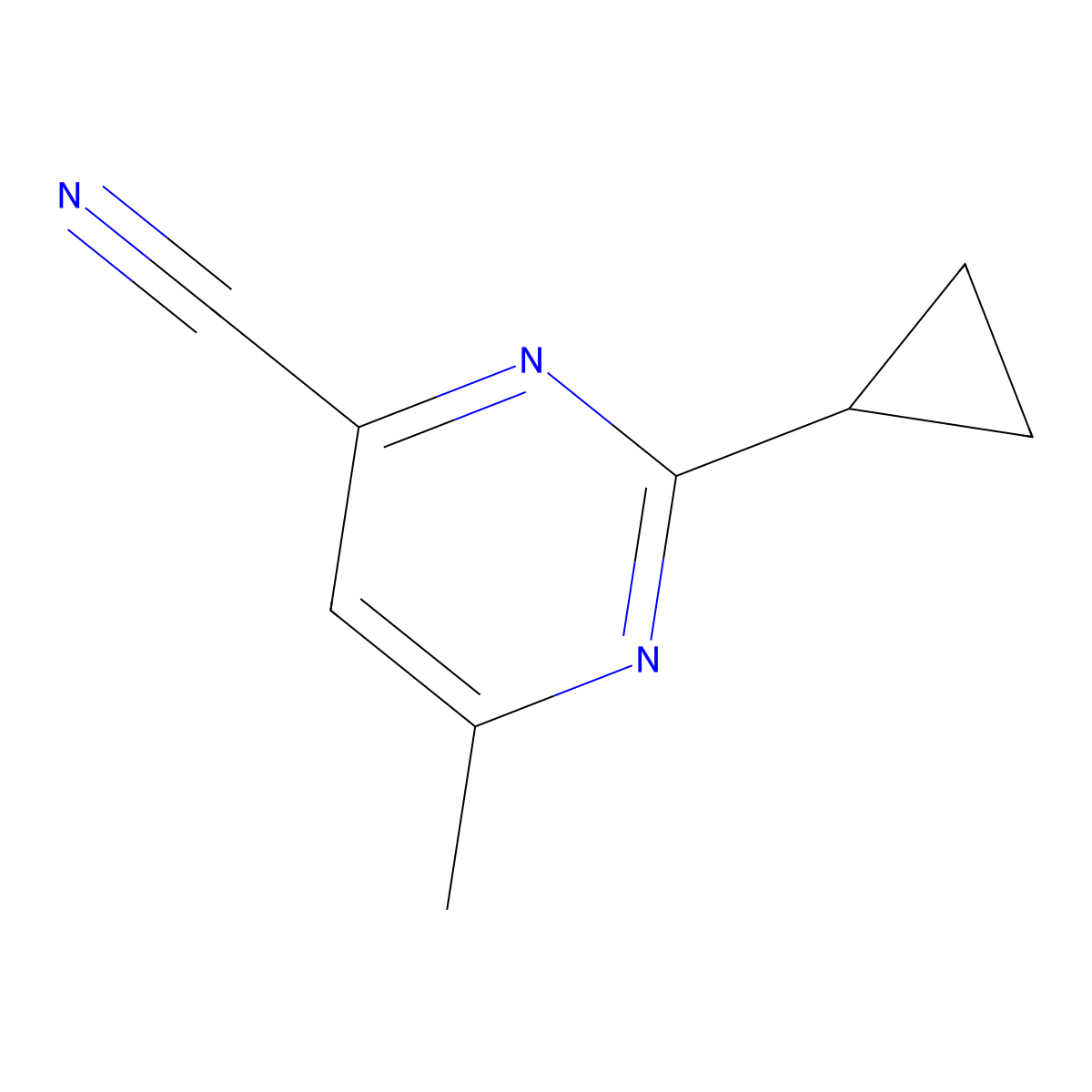 2-Cyclopropyl-6-methylpyrimidine-4-carbonitrile molecular structure, CAS 1286784-63-1