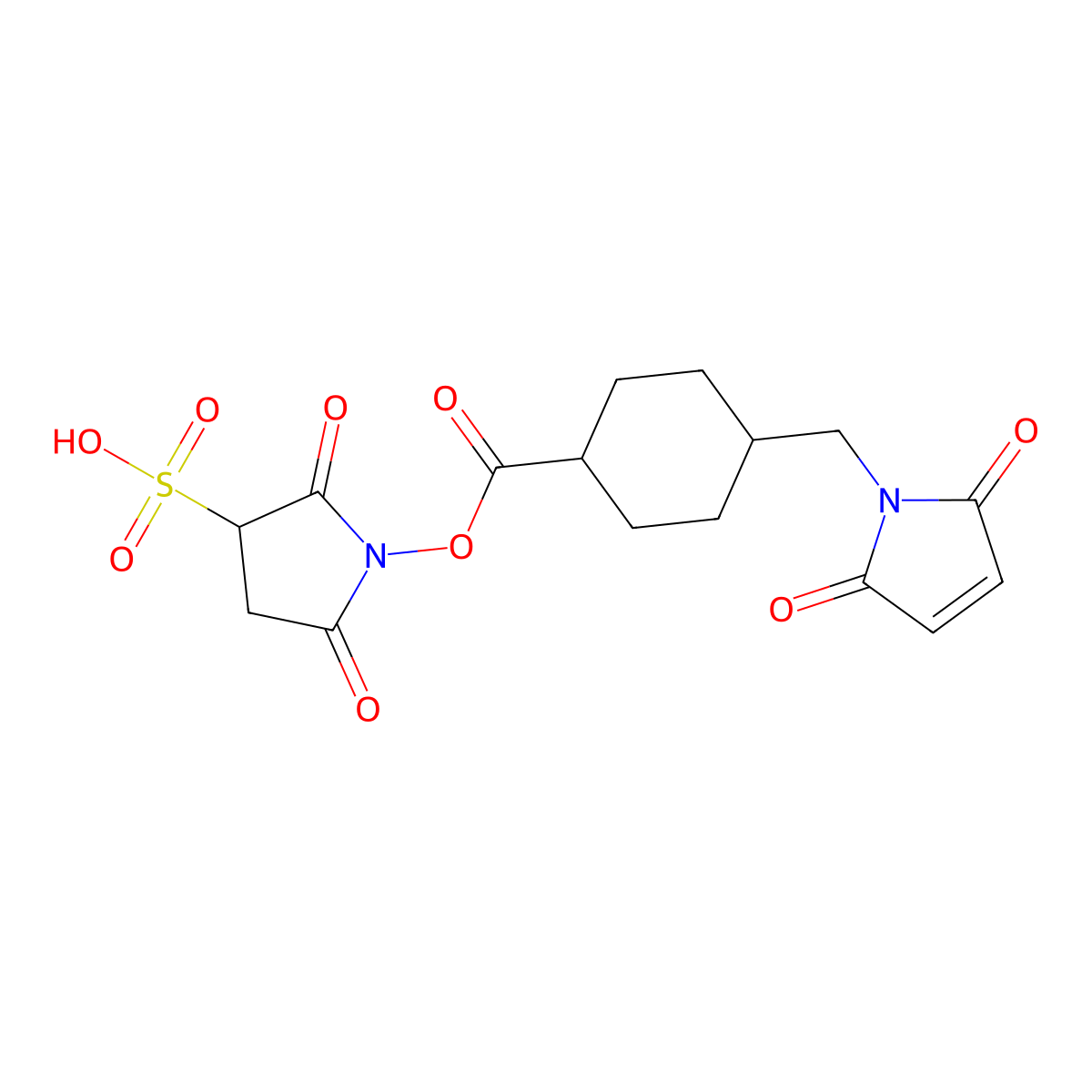 1-[4-[(2,5-Dioxopyrrol-1-yl)methyl]cyclohexanecarbonyl]oxy-2,5-dioxopyrrolidine-3-sulfonic acid molecular structure, CAS 1286837-77-1