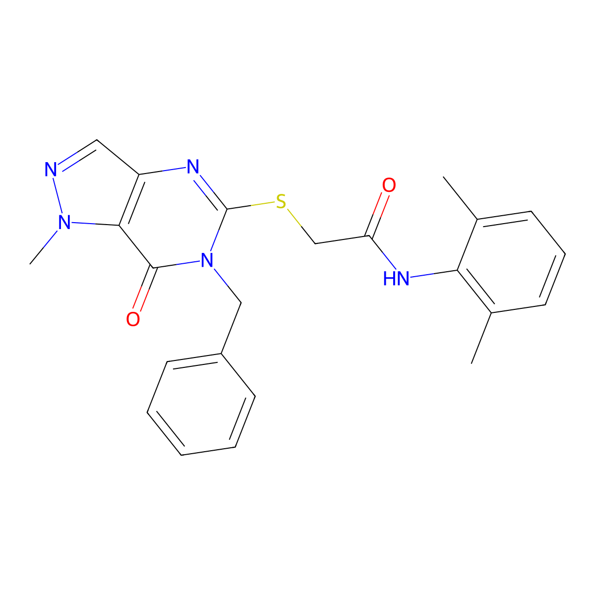 2-({6-benzyl-1-methyl-7-oxo-1H,6H,7H-pyrazolo[4,3-d]pyrimidin-5-yl}sulfanyl)-N-(2,6-dimethylphenyl)acetamide molecular structure, CAS 1286878-76-9