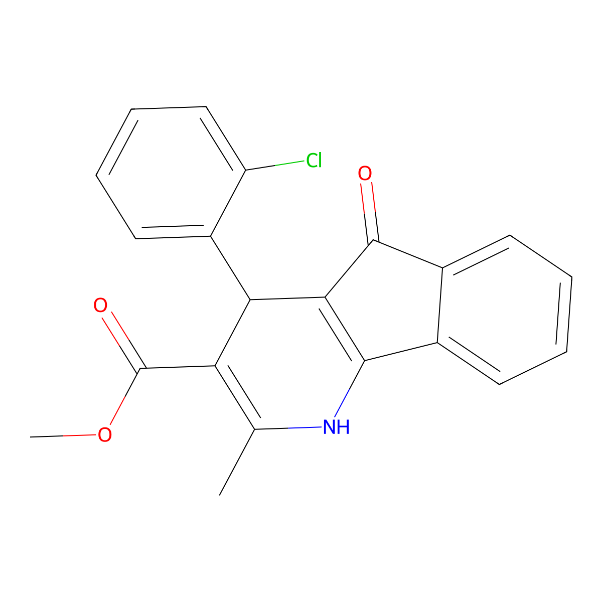 methyl 4-(2-chlorophenyl)-2-methyl-5-oxo-4,5-dihydro-1H-indeno[1,2-b]pyridine-3-carboxylate molecular structure, CAS 128691-50-9