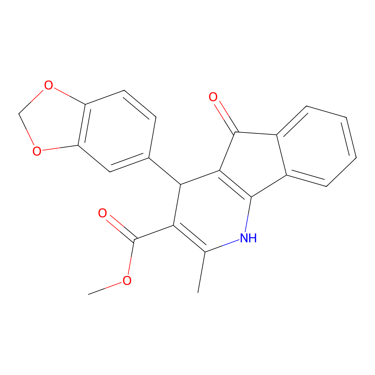 Methyl 4-(1,3-benzodioxol-5-yl)-2-methyl-5-oxo-1,4-dihydroindeno[1,2-b]pyridine-3-carboxylate molecular structure, CAS 128691-53-2