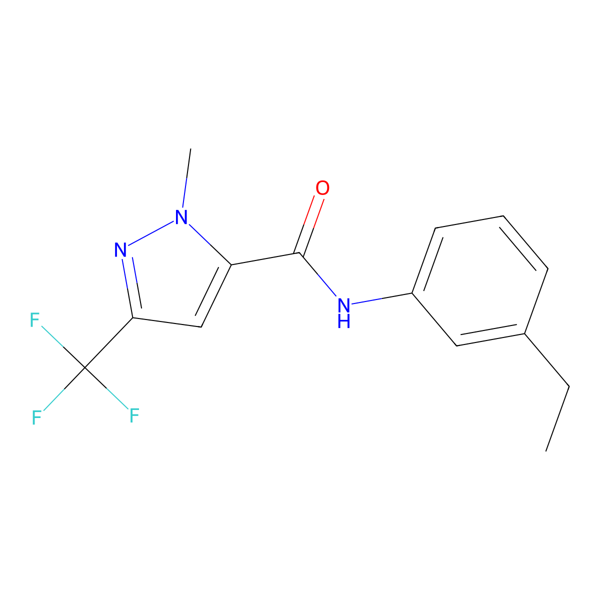 N-(3-ethylphenyl)-2-methyl-5-(trifluoromethyl)pyrazole-3-carboxamide molecular structure, CAS 128694-80-4