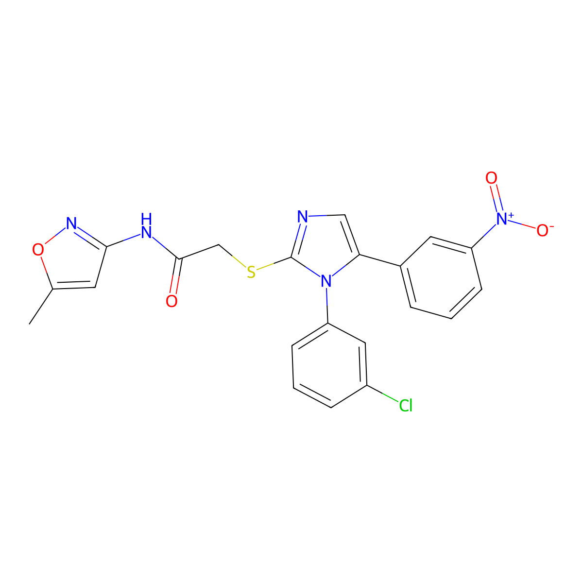 2-((1-(3-chlorophenyl)-5-(3-nitrophenyl)-1H-imidazol-2-yl)thio)-N-(5-methylisoxazol-3-yl)acetamide molecular structure, CAS 1287002-91-8