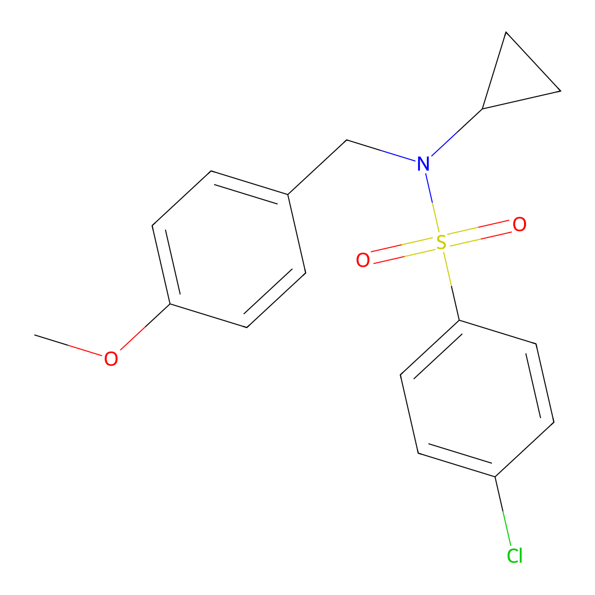 4-chloro-N-cyclopropyl-N-[(4-methoxyphenyl)methyl]benzene-1-sulfonamide molecular structure, CAS 1287026-34-9