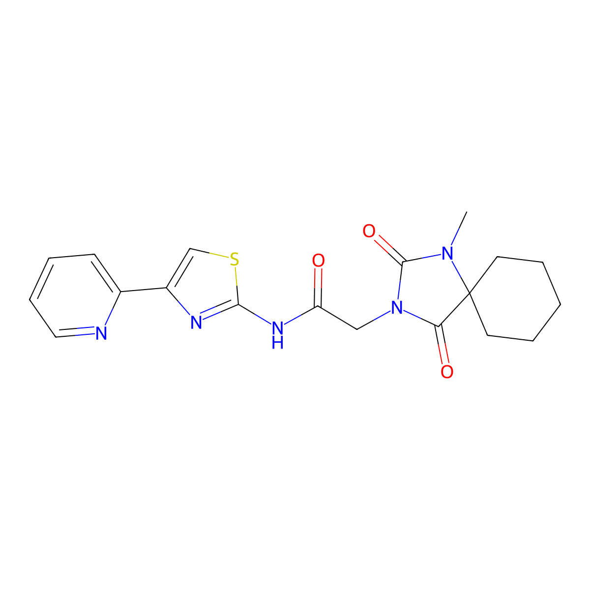 2-(1-methyl-2,4-dioxo-1,3-diazaspiro[4.5]decan-3-yl)-N-(4-(pyridin-2-yl)thiazol-2-yl)acetamide molecular structure, CAS 1287057-17-3