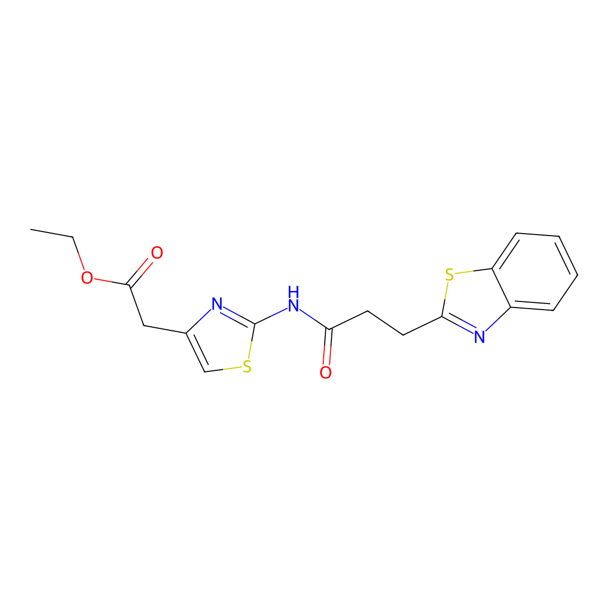 Ethyl (2-{[3-(1,3-benzothiazol-2-yl)propanoyl]amino}-1,3-thiazol-4-yl)acetate molecular structure, CAS 1287085-71-5