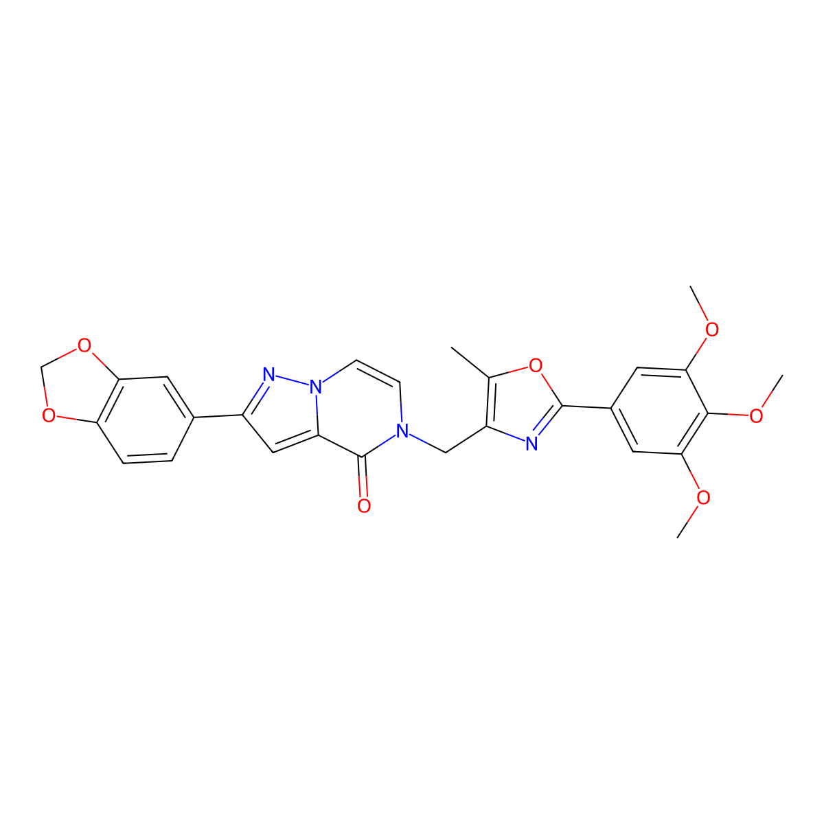 2-(benzo[d][1,3]dioxol-5-yl)-5-((5-methyl-2-(3,4,5-trimethoxyphenyl)oxazol-4-yl)methyl)pyrazolo[1,5-a]pyrazin-4(5H)-one molecular structure, CAS 1287101-04-5