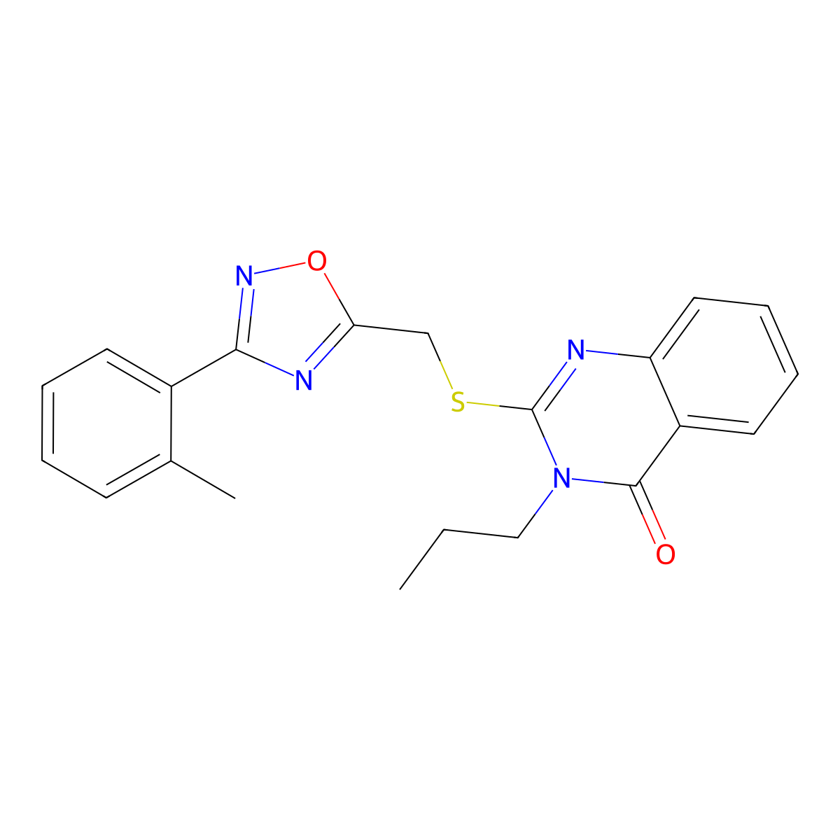 2-({[3-(2-Methylphenyl)-1,2,4-oxadiazol-5-yl]methyl}sulfanyl)-3-propyl-3,4-dihydroquinazolin-4-one molecular structure, CAS 1287102-99-1