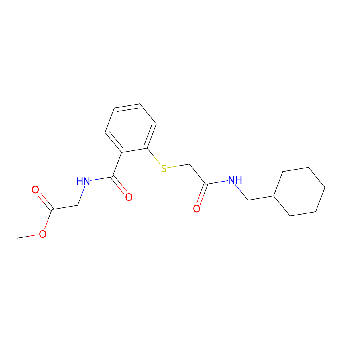 Methyl2-{[2-({[(cyclohexylmethyl)carbamoyl]methyl}sulfanyl)phenyl]formamido}acetate molecular structure, CAS 1287129-25-2