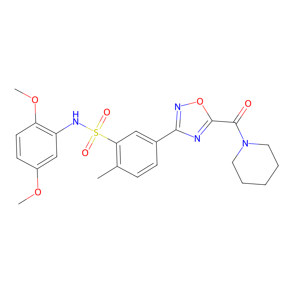 N-(2,5-Dimethoxyphenyl)-2-methyl-5-[5-(piperidine-1-carbonyl)-1,2,4-oxadiazol-3-YL]benzene-1-sulfonamide molecular structure, CAS 1287141-20-1