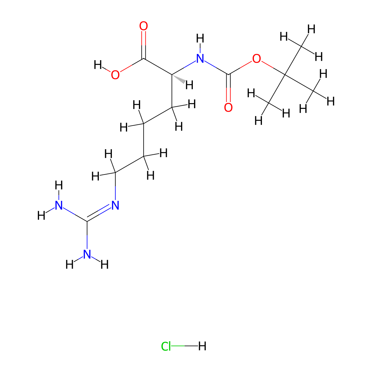 (S)-2-((tert-Butoxycarbonyl)amino)-6-guanidinohexanoic acid hydrochloride molecular structure, CAS 128719-65-3