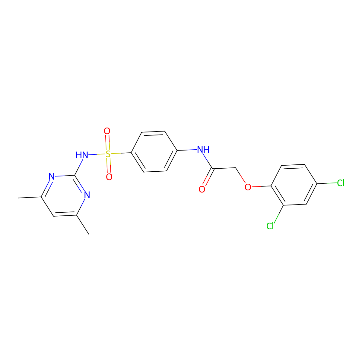 2-(2,4-dichlorophenoxy)-N-(4-{[(4,6-dimethyl-2-pyrimidinyl)amino]sulfonyl}phenyl)acetamide molecular structure, CAS 128720-92-3