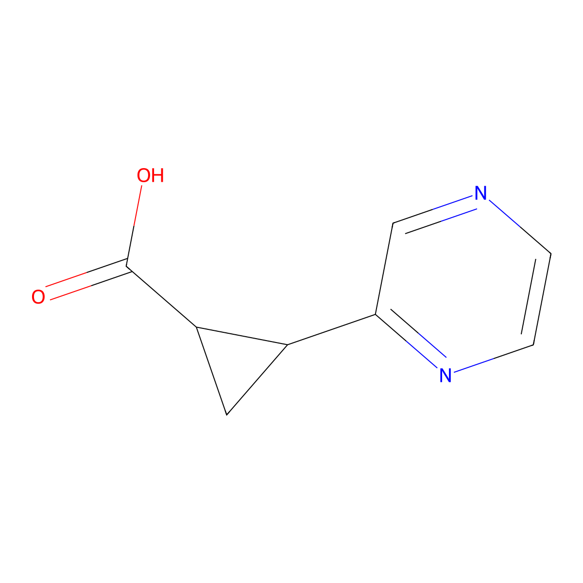 Rel-(1R,2R)-2-(pyrazin-2-YL)cyclopropane-1-carboxylic acid molecular structure, CAS 1287206-26-1