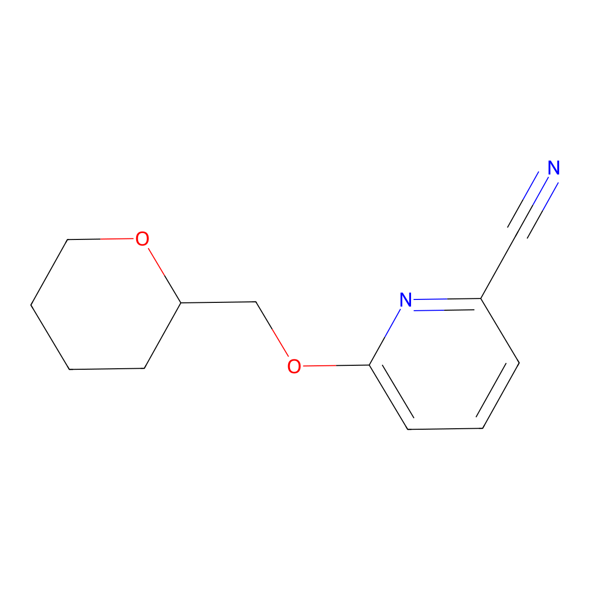 6-((Tetrahydro-2H-pyran-2-yl)methoxy)picolinonitrile molecular structure, CAS 1287217-93-9