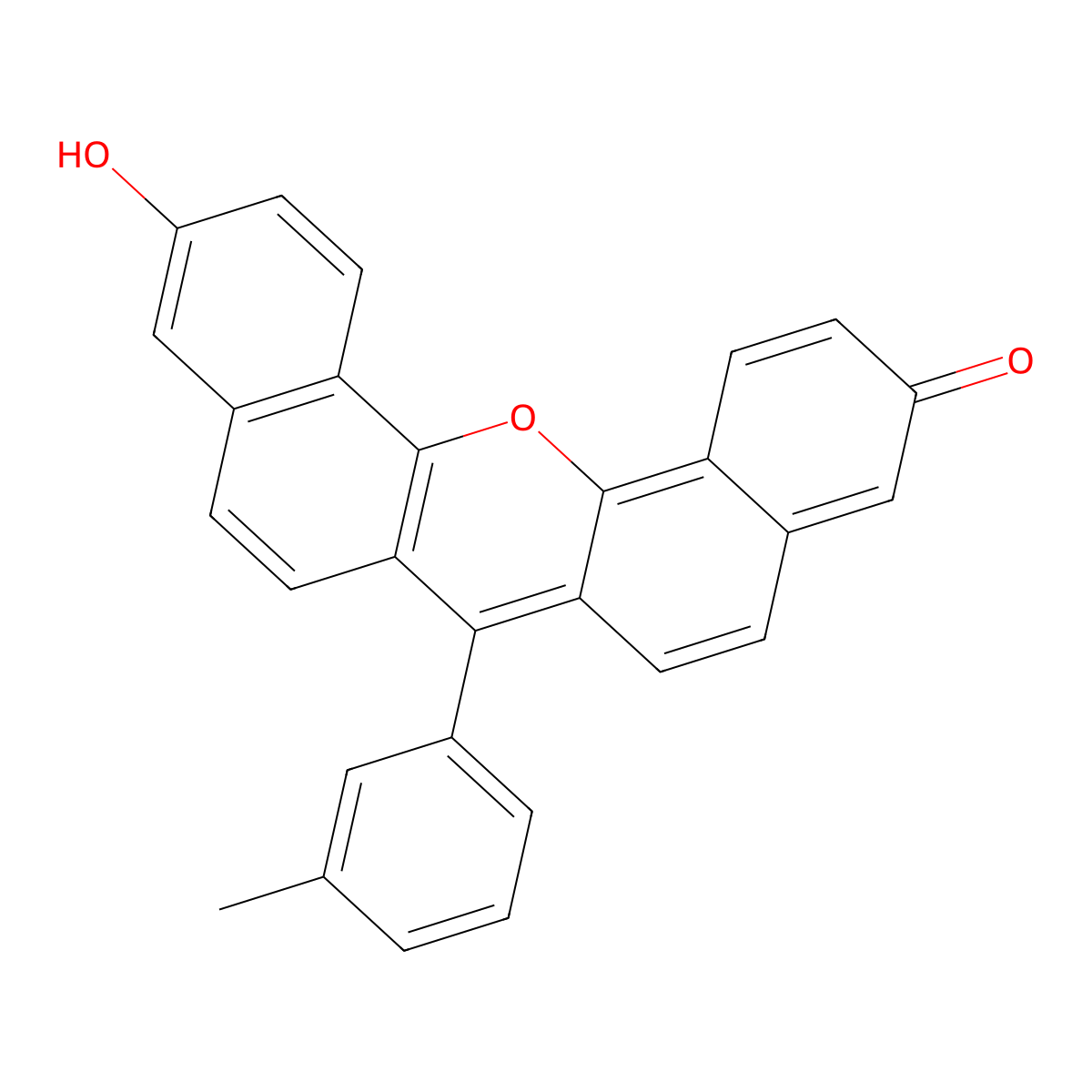 Spiro[7H-dibenzo[c,h]xanthene-7,1'(3'H)-isobenzofuran]-ar'-carboxylic acid, 3,11-dihydroxy-3'-oxo- molecular structure, CAS 128724-35-6