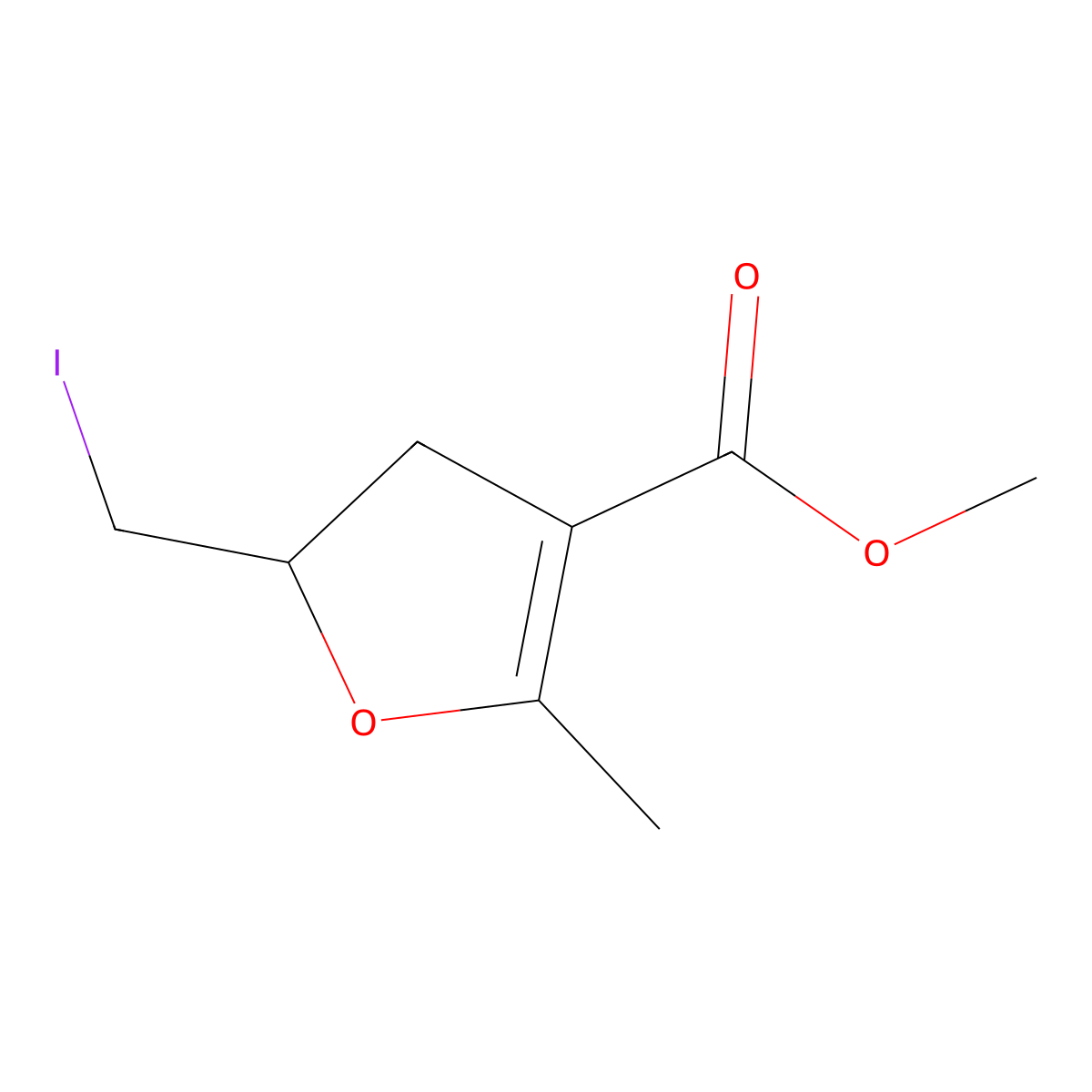 Methyl 5-(iodomethyl)-2-methyl-4,5-dihydrofuran-3-carboxylate molecular structure, CAS 128738-19-2