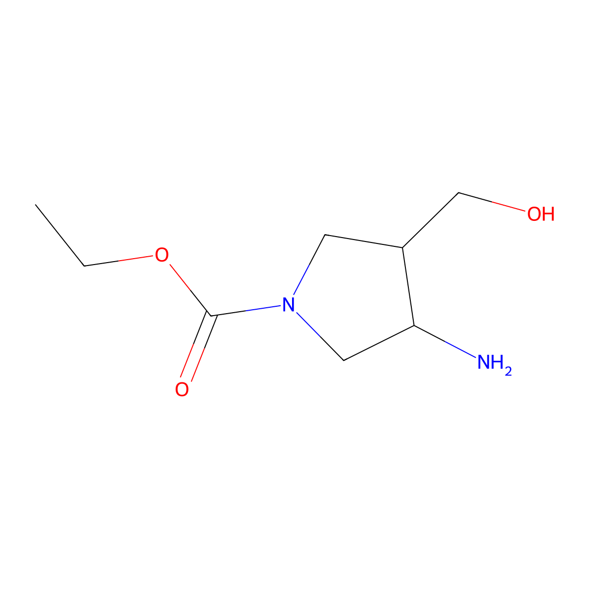 Ethyl 3-amino-4-(hydroxymethyl)pyrrolidine-1-carboxylate molecular structure, CAS 128740-40-9