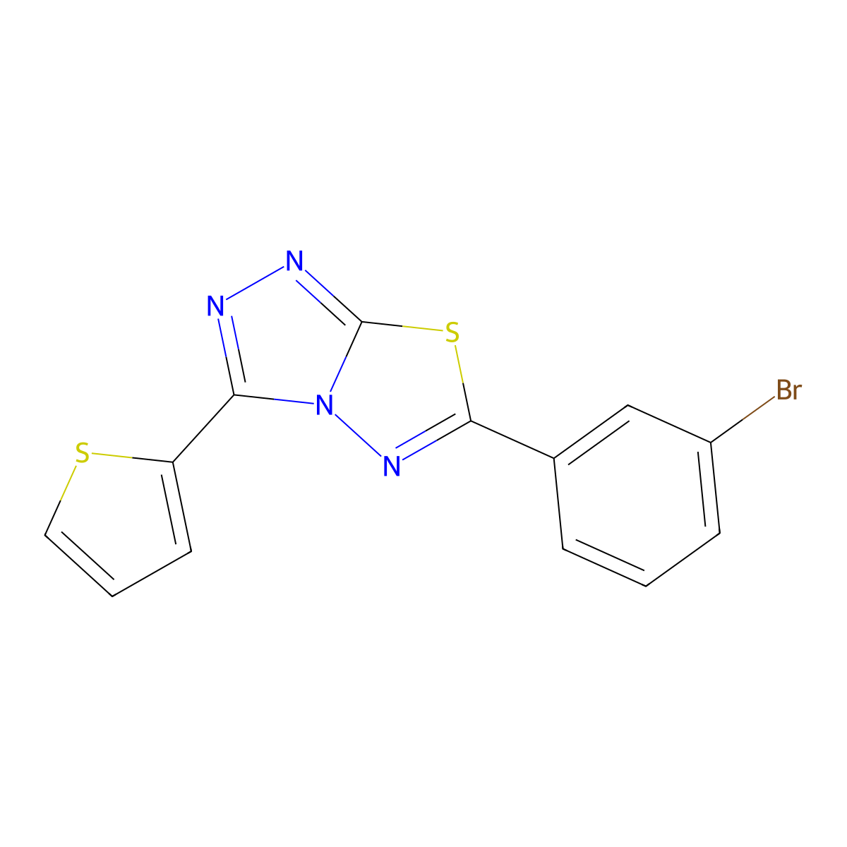6-(3-Bromophenyl)-3-(2-thienyl)[1,2,4]triazolo[3,4-b][1,3,4]thiadiazole molecular structure, CAS 128746-78-1