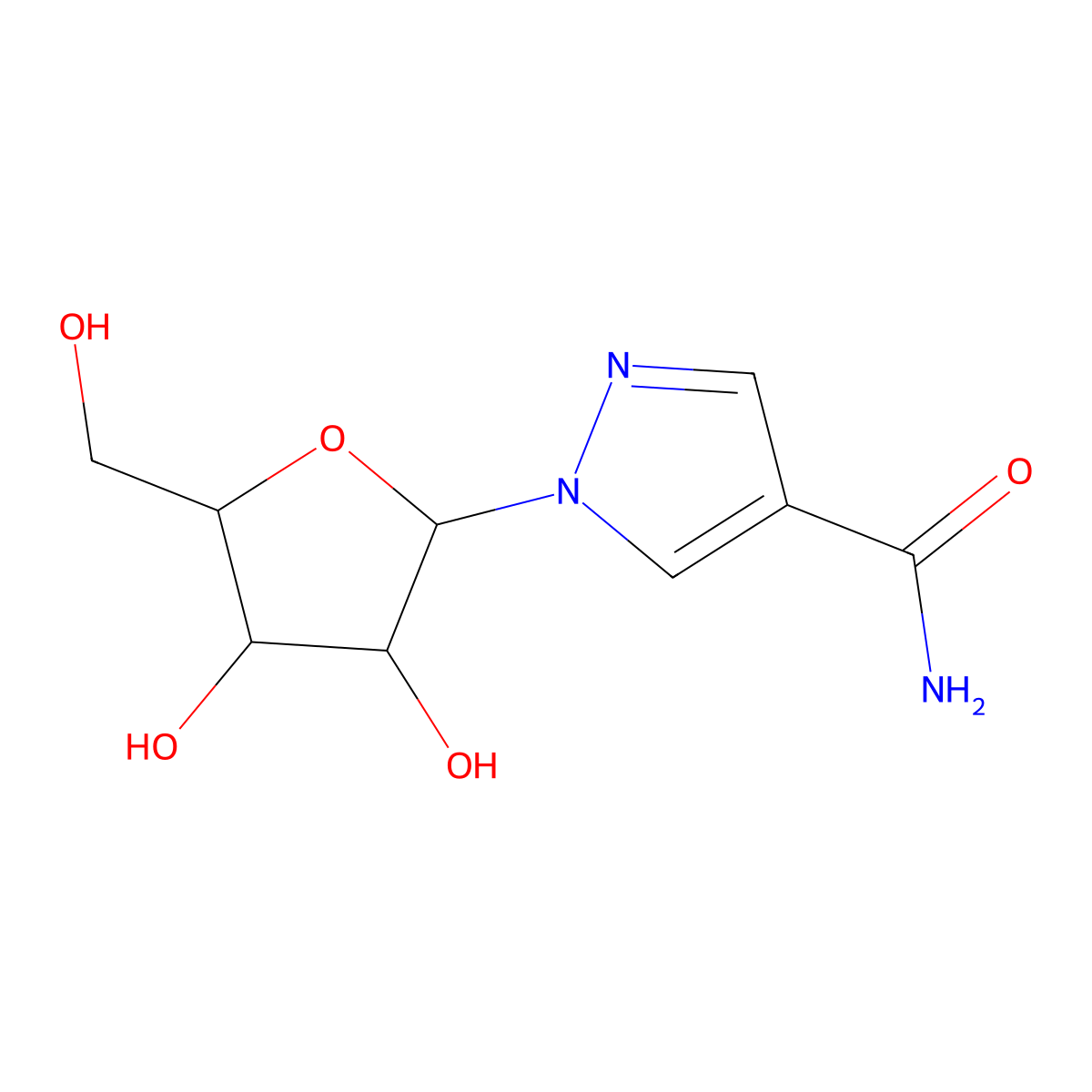 1-[(2R,3R,4S,5R)-3,4-dihydroxy-5-(hydroxymethyl)oxolan-2-yl]pyrazole-4-carboxamide molecular structure, CAS 128750-89-0