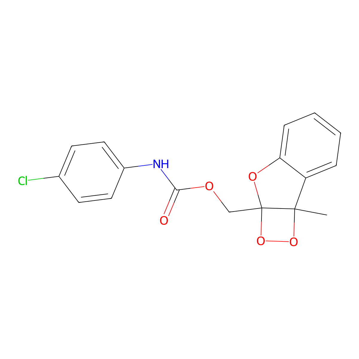 2a-(4-Chlorophenylcarbamoyloxymethyl)-2a,7b-dihydro-7b-methyl-1,2-dioxeto(3,4-b)benzofuran molecular structure, CAS 128753-99-1