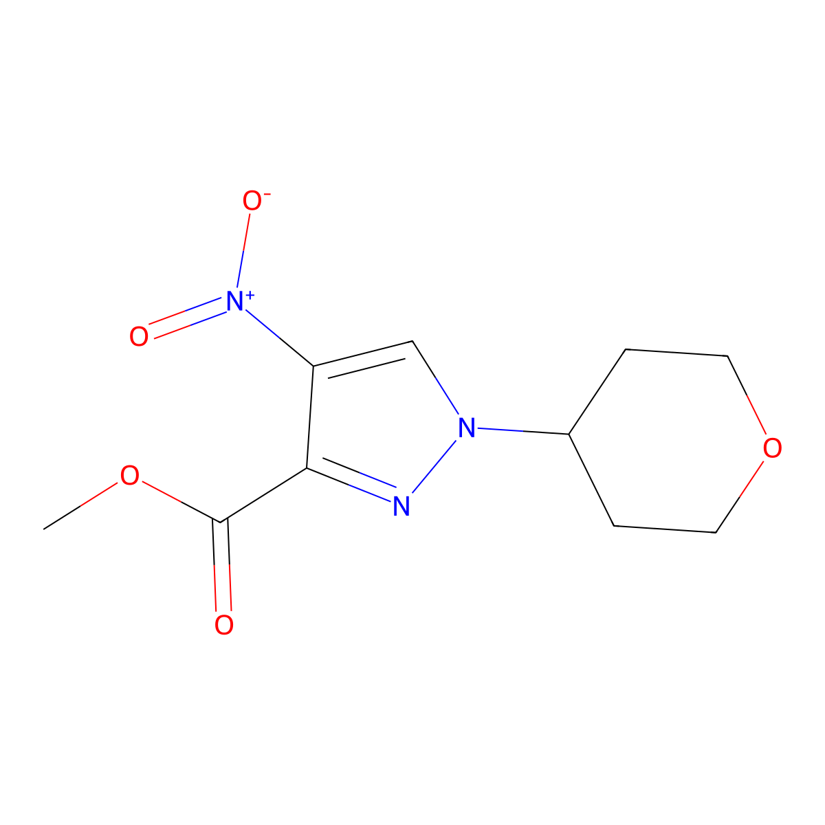 Methyl 4-nitro-1-(tetrahydro-2H-pyran-4-yl)-1H-pyrazole-3-carboxylate molecular structure, CAS 1287669-93-5