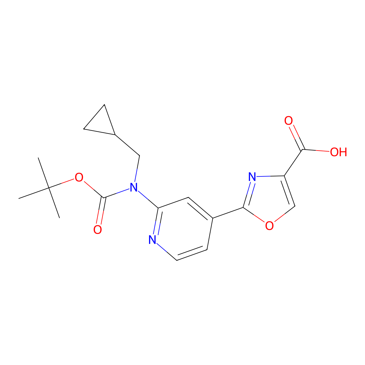 2-(2-((tert-Butoxycarbonyl)(cyclopropylmethyl)amino)pyridin-4-yl)oxazole-4-carboxylic acid molecular structure, CAS 1287670-29-4