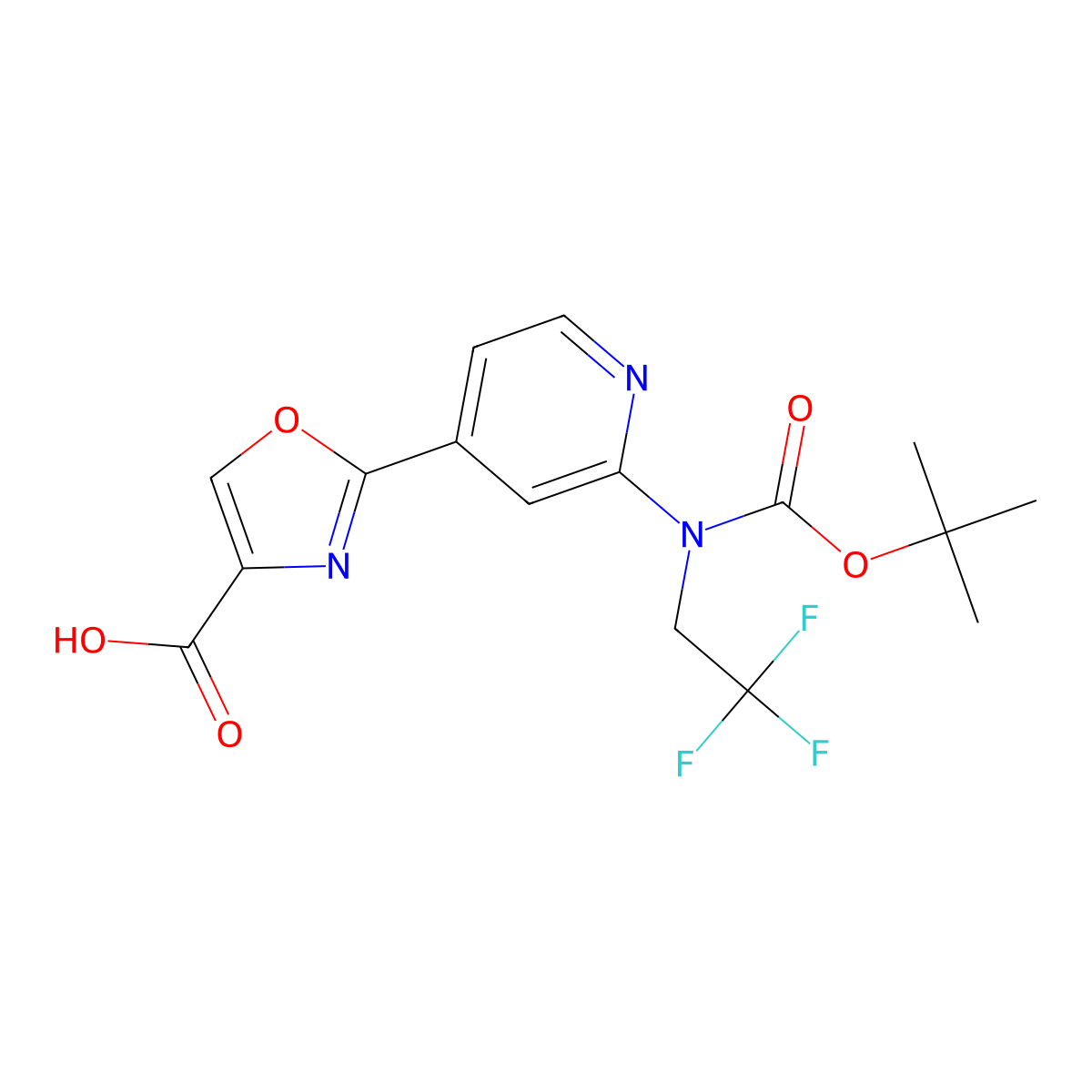 2-(2-((Tert-butoxycarbonyl)(2,2,2-trifluoroethyl)amino)pyridin-4-yl)oxazole-4-carboxylic acid molecular structure, CAS 1287670-30-7
