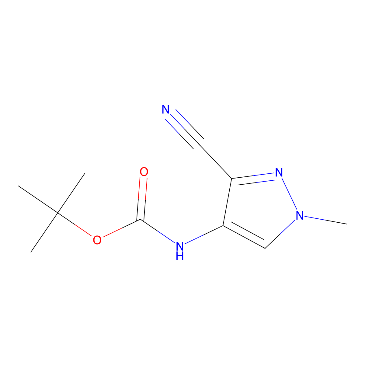 tert-butyl N-(3-cyano-1-methyl-1H-pyrazol-4-yl)carbamate molecular structure, CAS 1287670-68-1