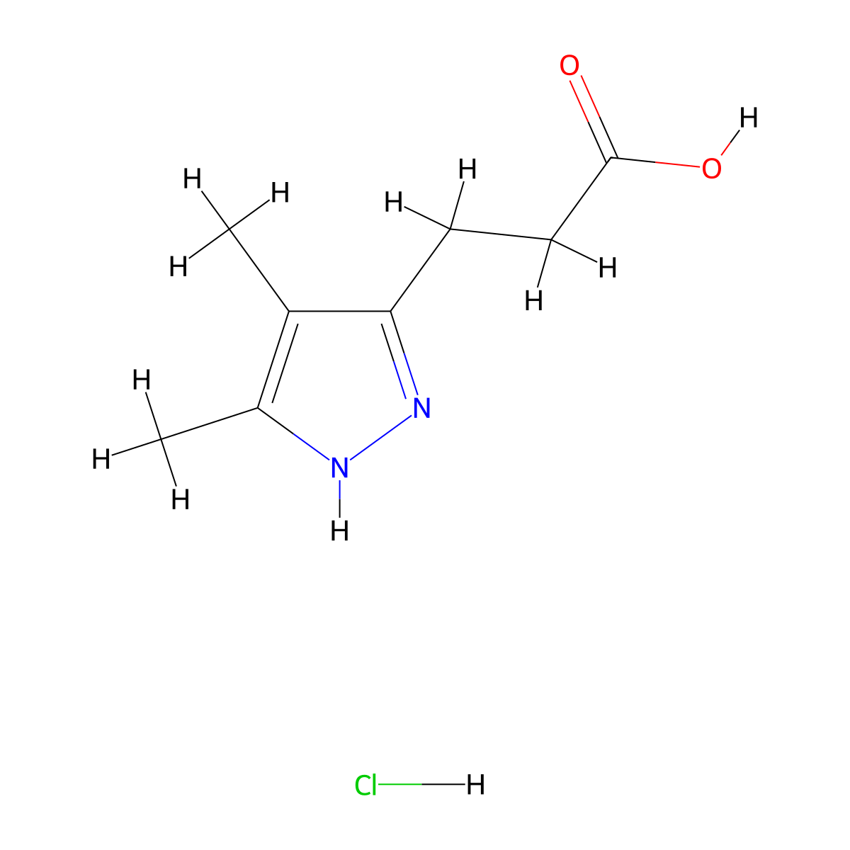 3-(3,4-Dimethyl-1H-pyrazol-5-yl)propanoic acid hydrochloride molecular structure, CAS 1287752-86-6